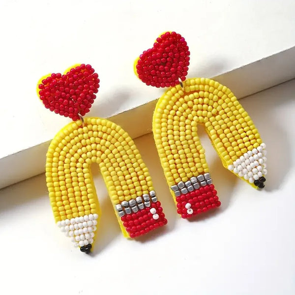 Rainbow Pencil Beaded Earrings