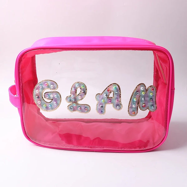 GLAM summer clear makeup X-Large hot pink bag