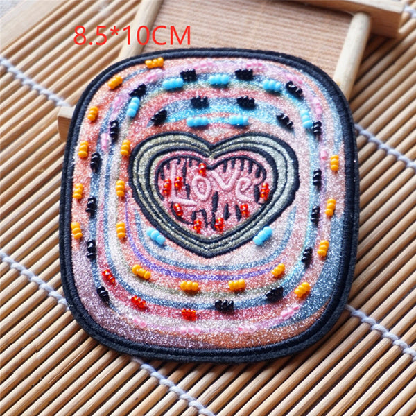 Love beaded Iron On Patch -Embroidered Sew On Patch/For jacket patches/cool/DIY/Square patch/Valentine's gift/Birthday gift patch