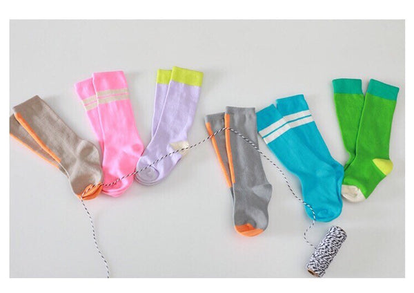 fluorescent kids knee highs socks-bridal party kids favor-school sports socks-birthday favor-spring autumn winter cotton socks-boys girls