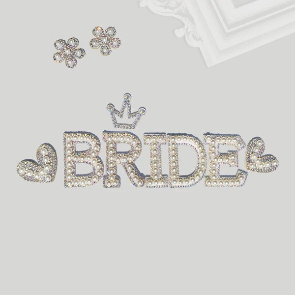 Bride Pearl beaded Handmade Letters rhinestone patches/Embroidery patches/Sew On Patches/For bridesmaid jacket