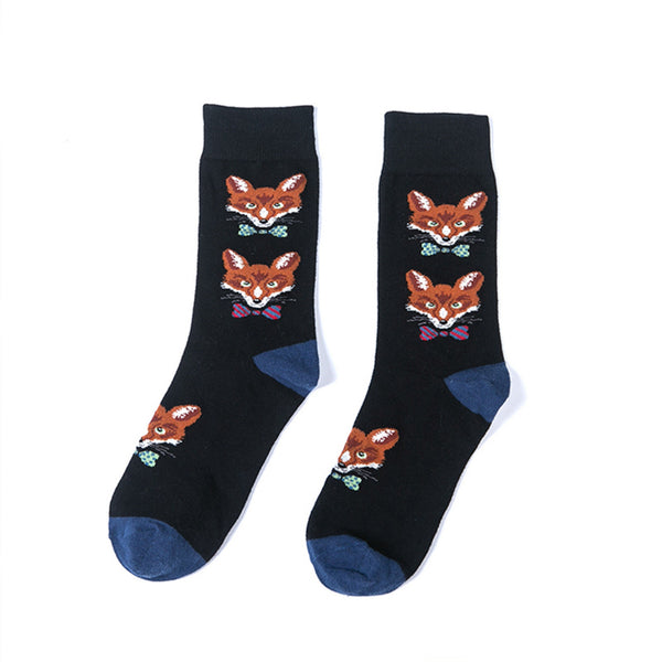 Designed fun Men's Fox Cotton Dress Socks-groomsmen socks-men’s happy socks-Funky socks for him-Father's gift idea-Crew Socks